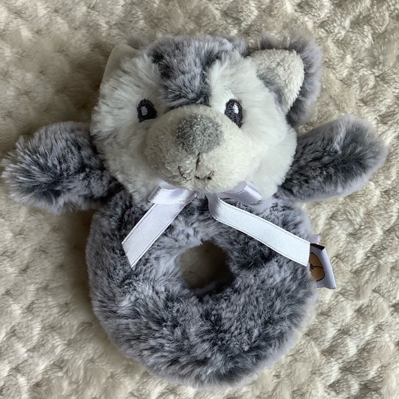 Piccolo Bambino Soft Grey White Wolf Plush Rattle Stuffed Animal Toy - Picture 1 of 7